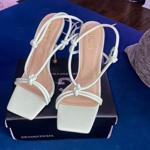 Mint green lace up heels